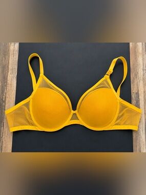 Smart & Sexy Mesh Plunge Bra  Mustard Yellow 36DDD Lightly Lined Seasonal color